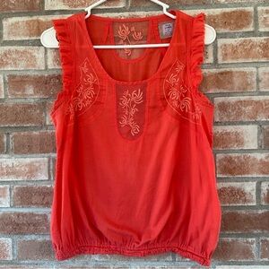 Free People Vintage Y2K Tank Top Embroidered Boho Women’s Small Coral Red